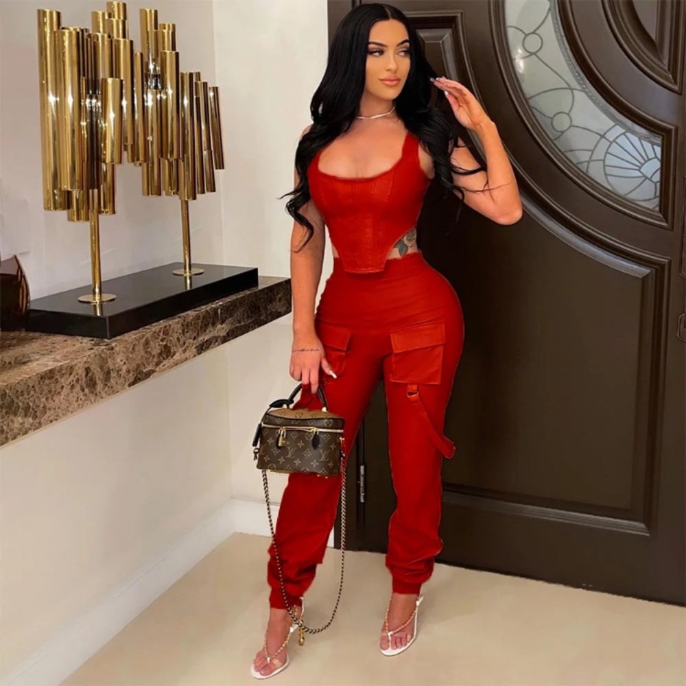Lady's high waist 2 piece pants